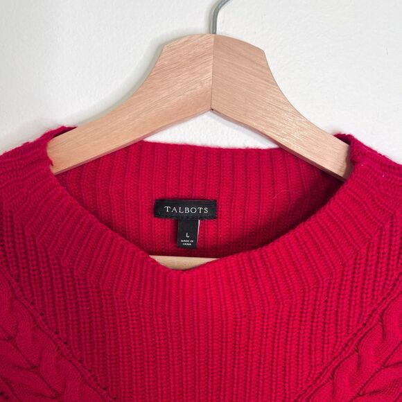 Talbots Red Cable Knit Shaker Sweater Women’s Size L Wool Blend Pullover - Picture 4 of 6
